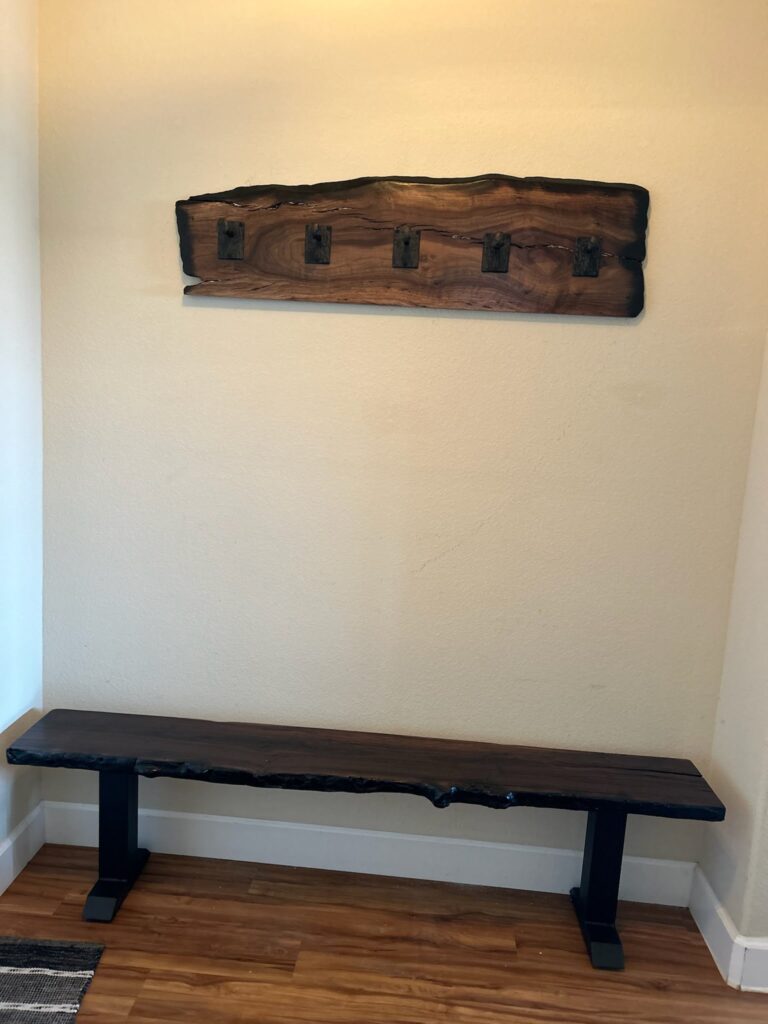 Walnut bench and hat rack